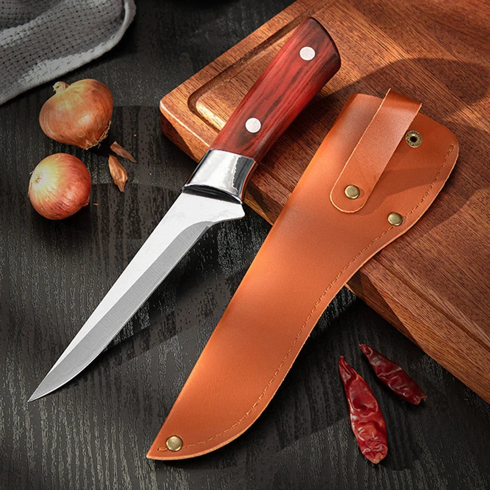 Stainless Steel Kitchen Boning Knife Fillet Knife Meat Fish Cutting Bone Meat Fruit Vegetables Random holster style Chef Knife