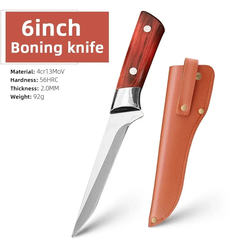 Stainless Steel Kitchen Boning Knife Fillet Knife Meat Fish Cutting Bone Meat Fruit Vegetables Random holster style Chef Knife