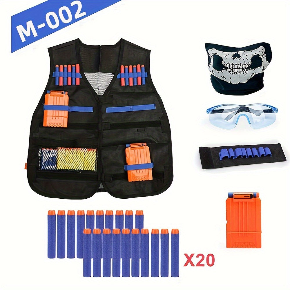 Tactical Vest Kit for Nerf Guns: Includes Darts, Pouch, Mask, Glasses, and Wrist Band for Outdoor Games and Halloween/Christmas Gifts