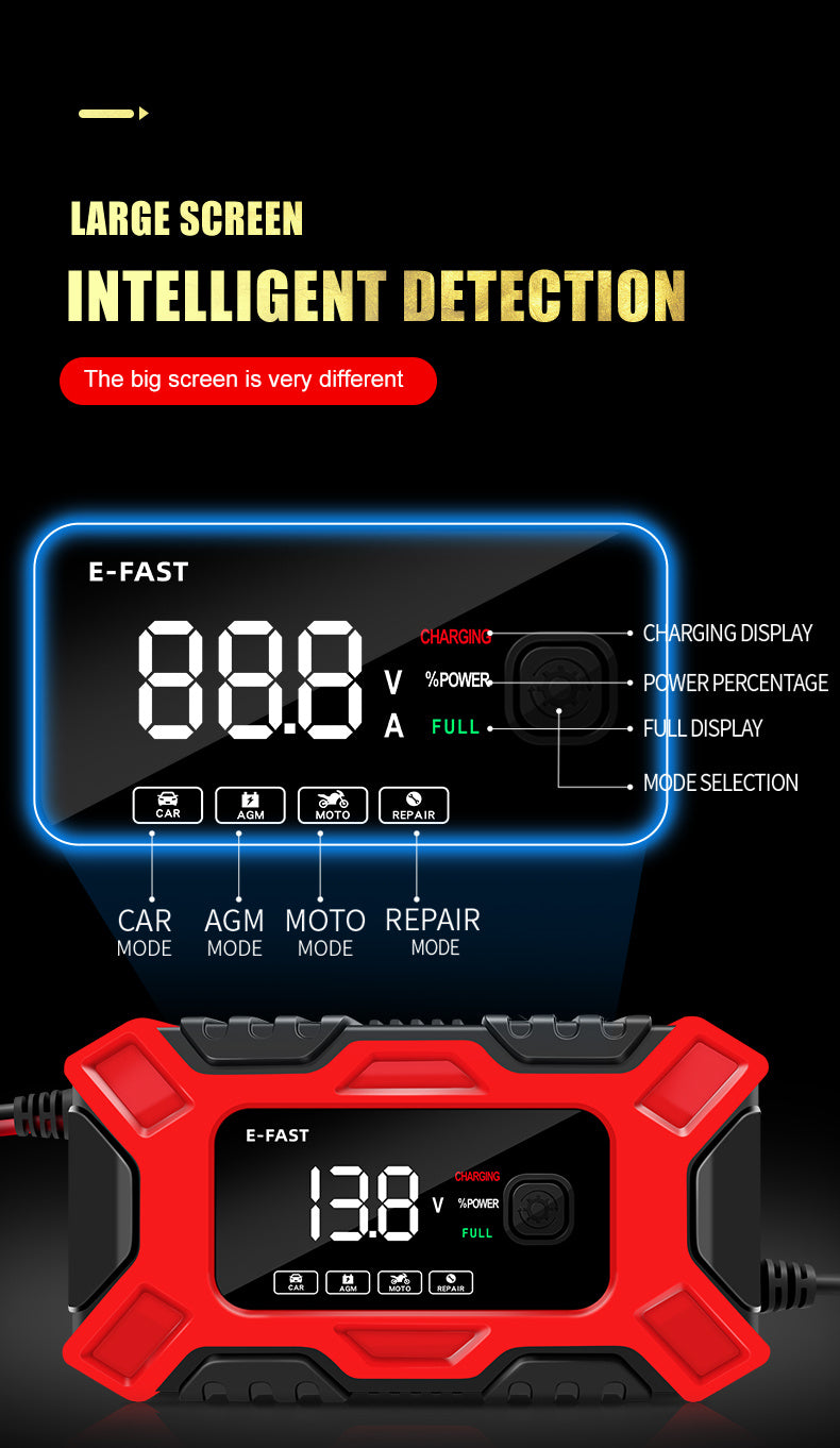 12V 6A Full Automatic Digital Car Battery Charger for Lead Acid AGM Battery Power Puls Repair