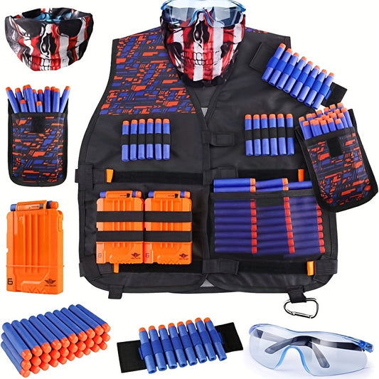 Tactical Vest Kit for Nerf Guns: Includes Darts, Pouch, Mask, Glasses, and Wrist Band for Outdoor Games and Halloween/Christmas Gifts