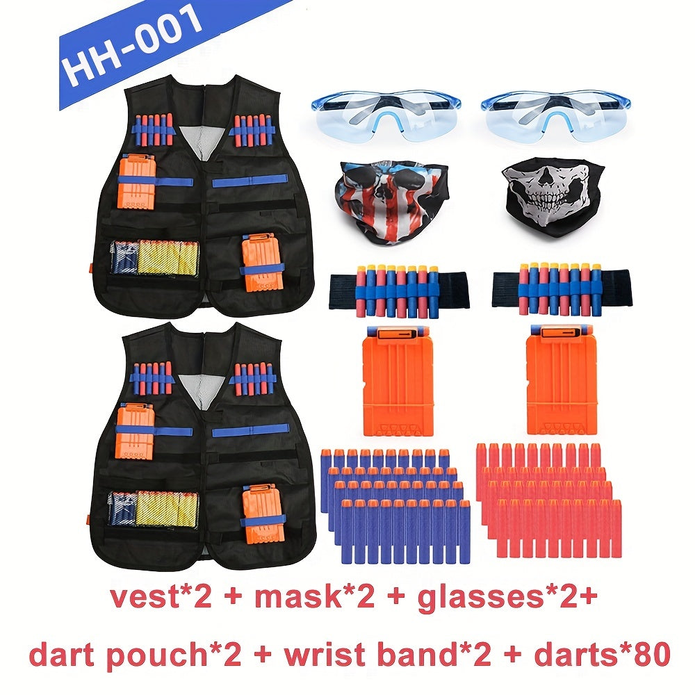 Tactical Vest Kit for Nerf Guns: Includes Darts, Pouch, Mask, Glasses, and Wrist Band for Outdoor Games and Halloween/Christmas Gifts