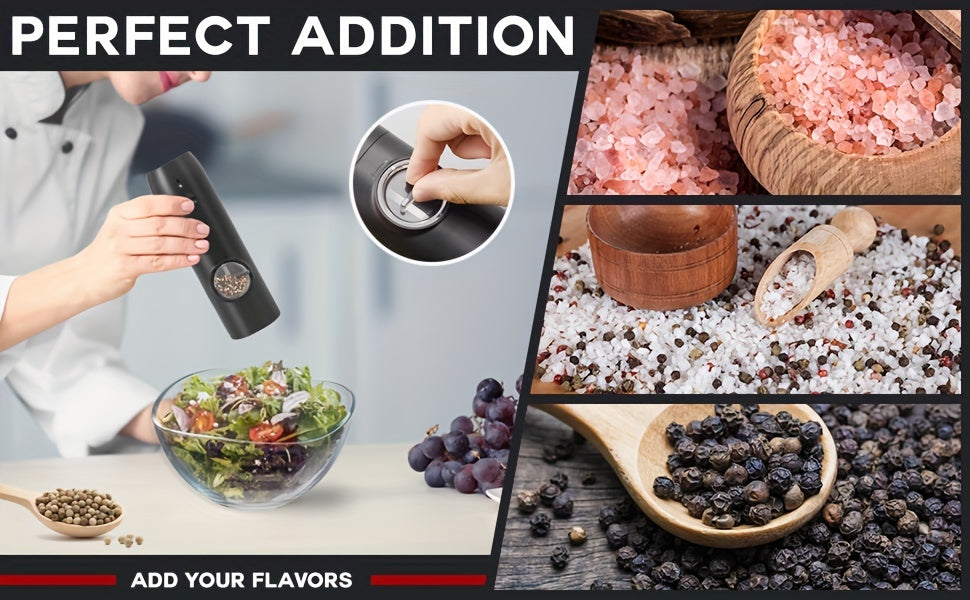 2pcs, Electric Salt And Pepper Grinder Set, USB Rechargeable With LED Light Pepper Mill, One Hand Operation Pepper Grinder, Adjustable Coarseness, Refillable Base, Kitchen Gadgets, Kitchen Supplies, Chrismas Gifts, Halloween