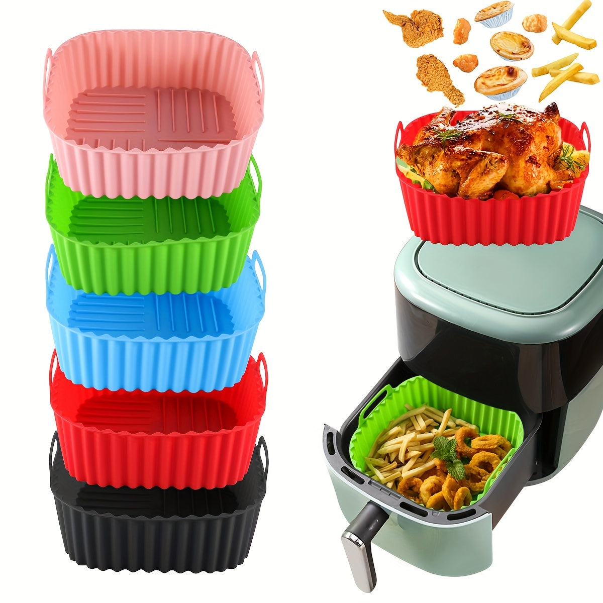 1/2/3/5pcs Square Silicone Air Fryer Liners (7.48'') - BPA-Free, Reusable, Dishwasher Safe, Oven Accessories, Baking Tools, and Kitchen Gadgets