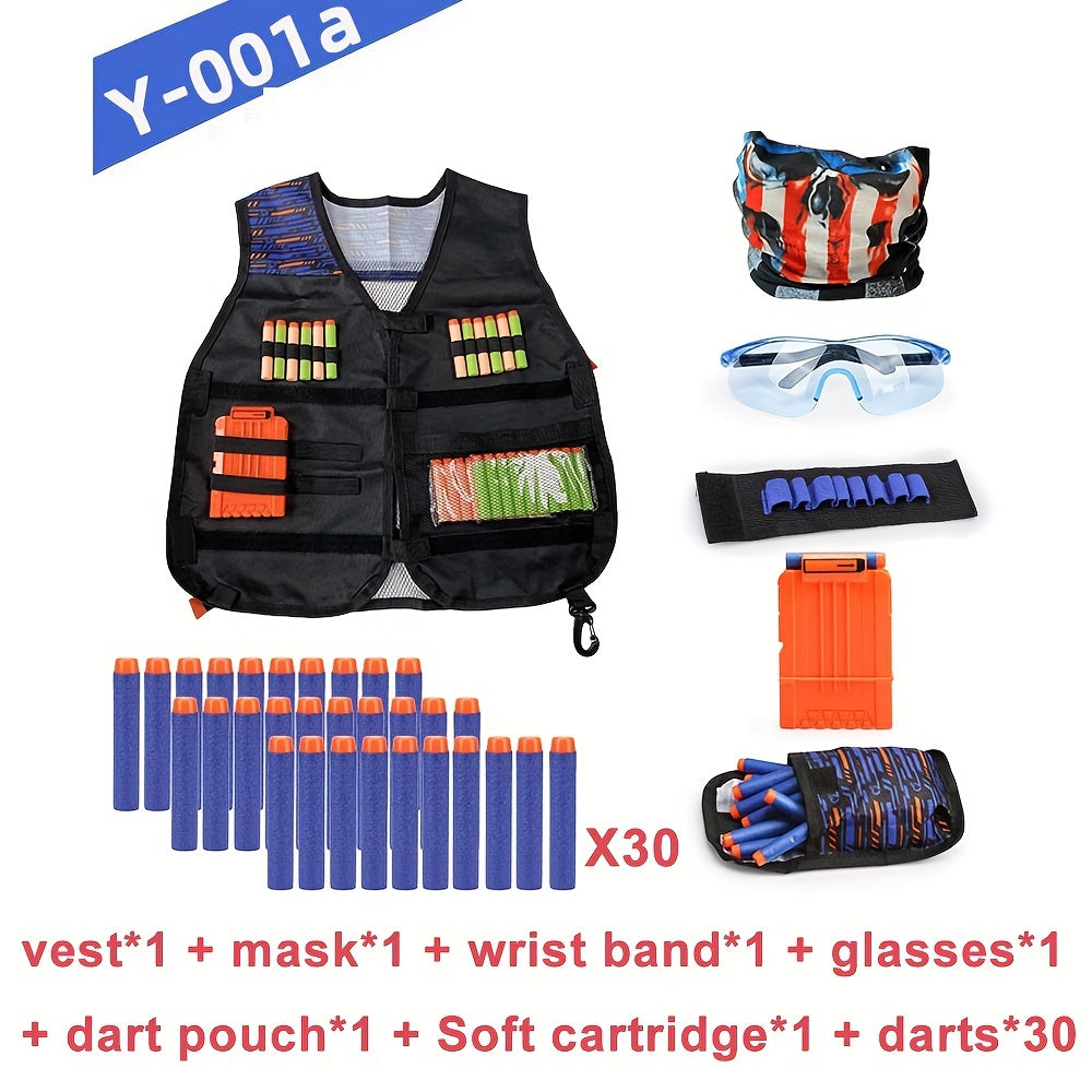Tactical Vest Kit for Nerf Guns: Includes Darts, Pouch, Mask, Glasses, and Wrist Band for Outdoor Games and Halloween/Christmas Gifts