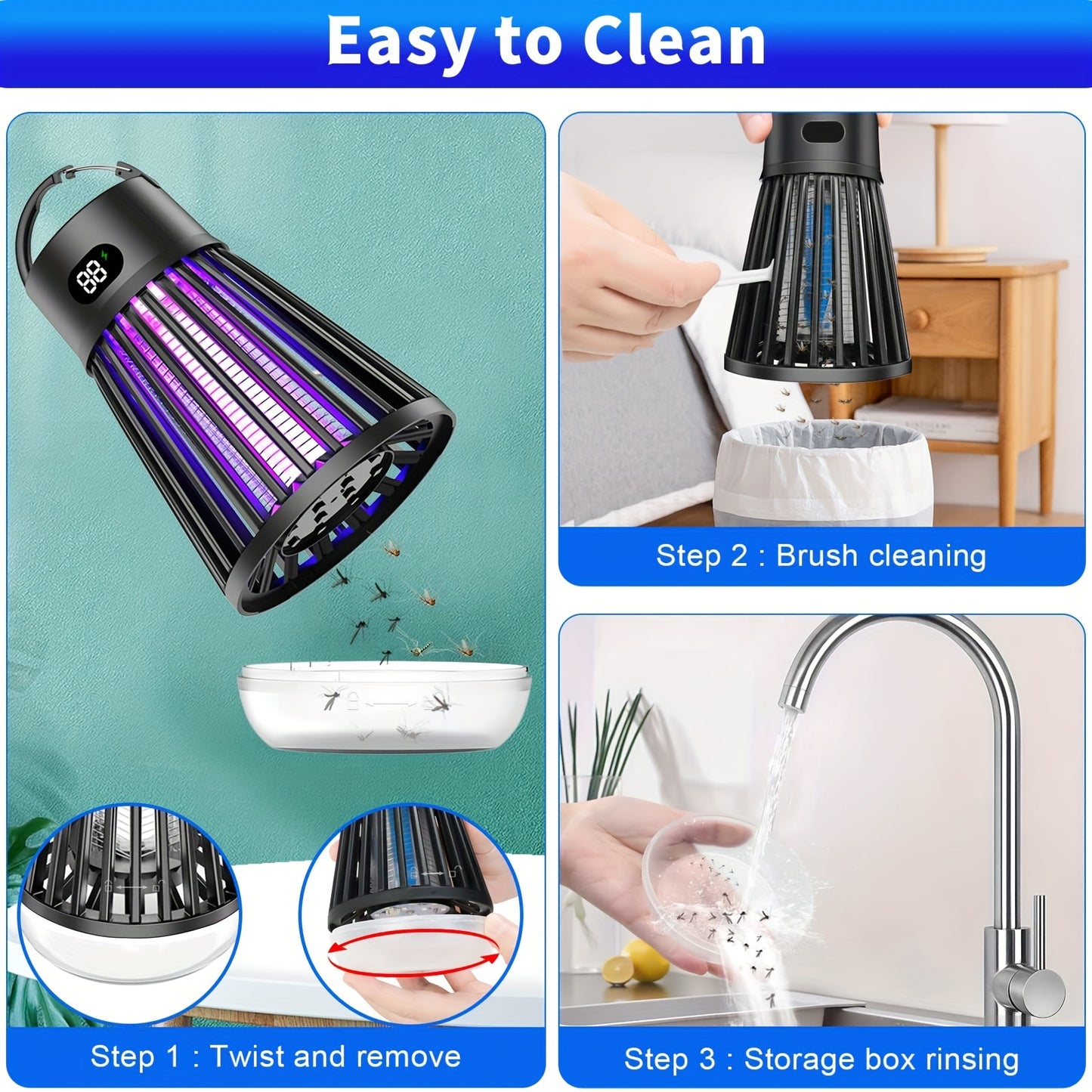 1pc, Bug Zapper, Outdoor And Indoor Insect Killer - Rechargeable Mosquito And Fly Trap, USB LED Light Trap Portable Cordless Electric Mosquito Killer Lamp, Household Backyard Camping Patio Insect Killer, Pest Control, Househo