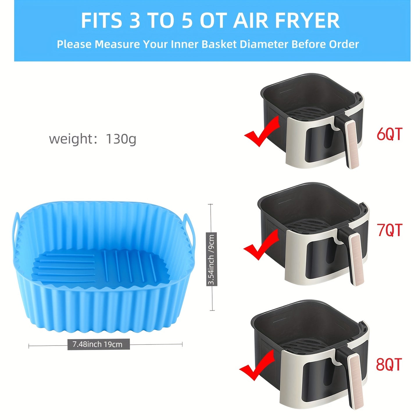 1/2/3/5pcs Square Silicone Air Fryer Liners (7.48'') - BPA-Free, Reusable, Dishwasher Safe, Oven Accessories, Baking Tools, and Kitchen Gadgets