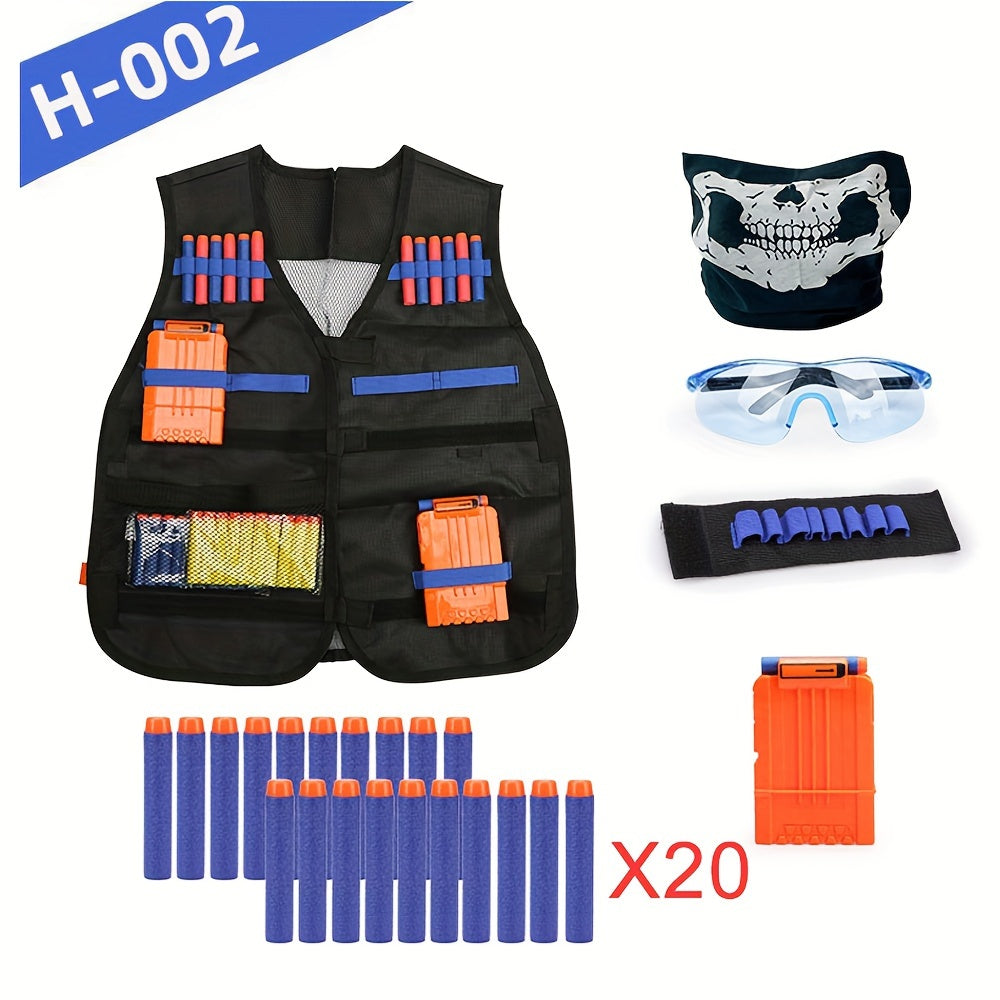 Tactical Vest Kit for Nerf Guns: Includes Darts, Pouch, Mask, Glasses, and Wrist Band for Outdoor Games and Halloween/Christmas Gifts