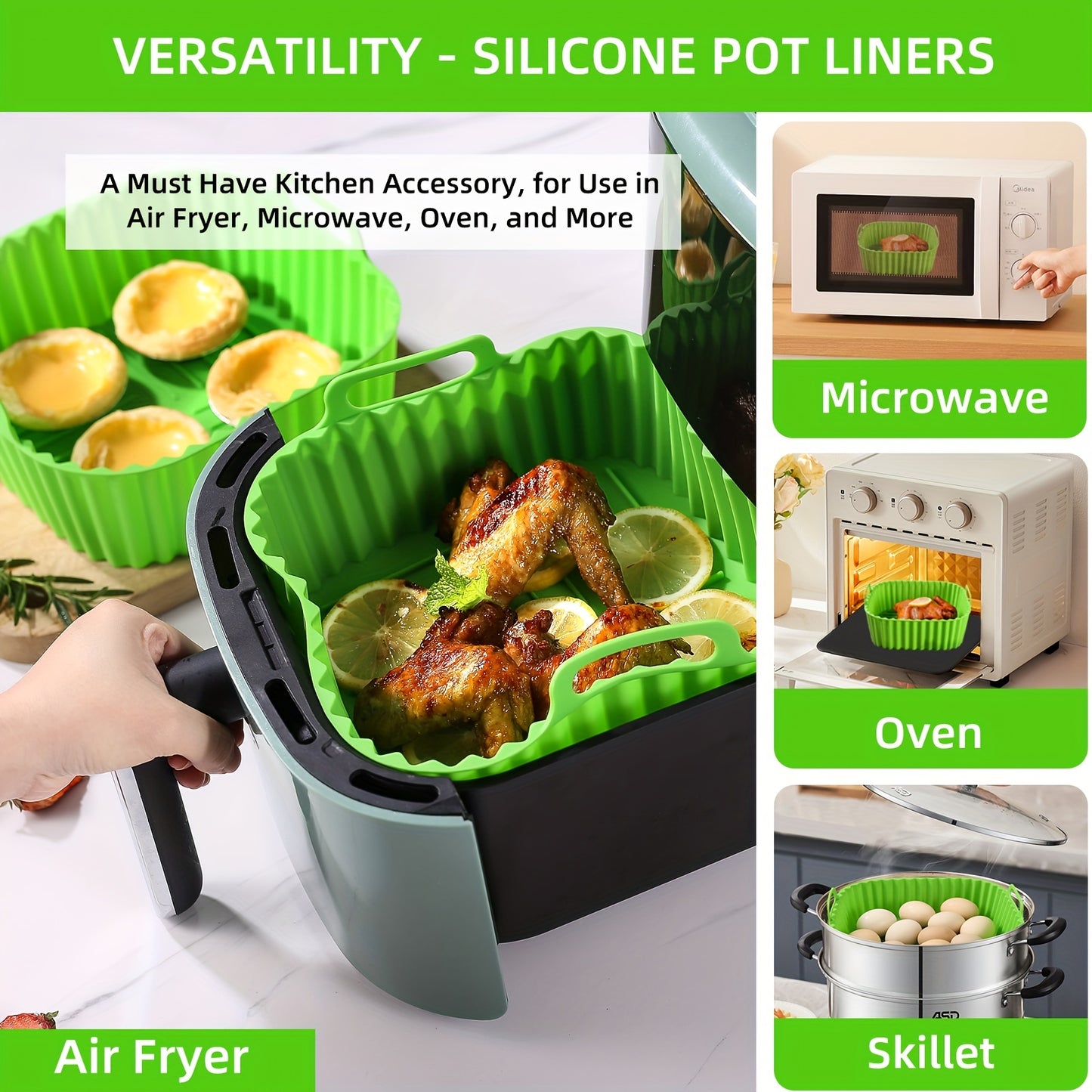 1/2/3/5pcs Square Silicone Air Fryer Liners (7.48'') - BPA-Free, Reusable, Dishwasher Safe, Oven Accessories, Baking Tools, and Kitchen Gadgets