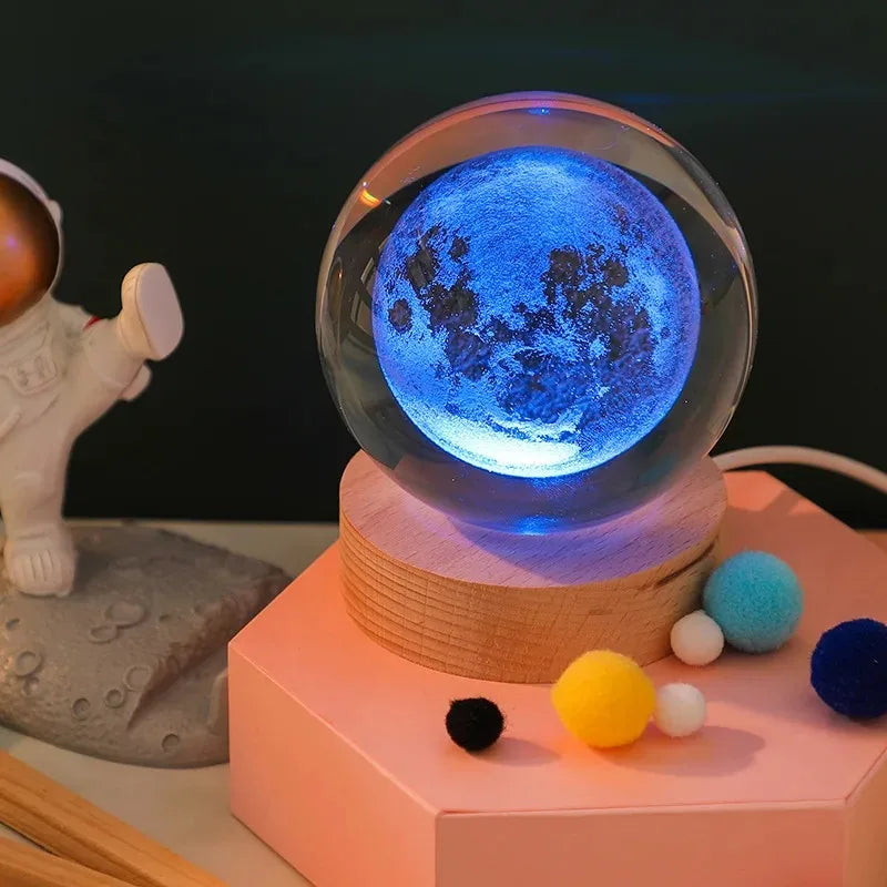 Crystal Ball LED Night Light Colorful Saturn Solar System 3D Moon Table Lamp USB Bedroom Atmosphere Lamp for Birthday Kid Gift