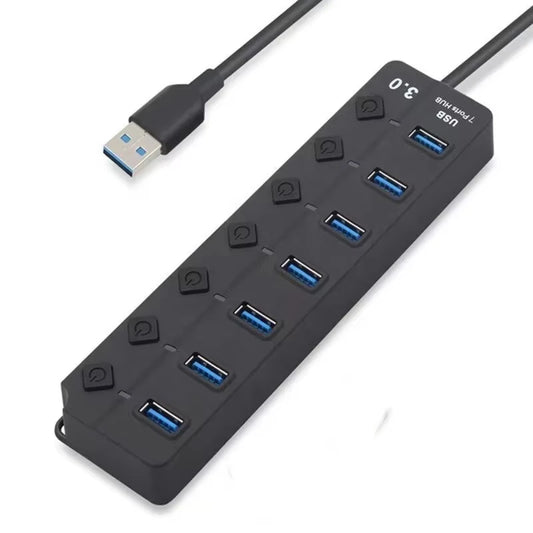 USB Port Hub 7 Ports USB Hub for PC, USB Splitter Extender with Individual On/Off Switches Compatible for MacBook