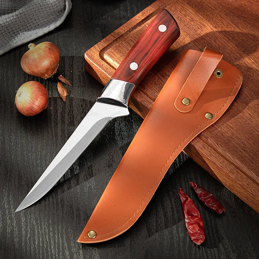 Stainless Steel Kitchen Boning Knife Fillet Knife Meat Fish Cutting Bone Meat Fruit Vegetables Random holster style Chef Knife