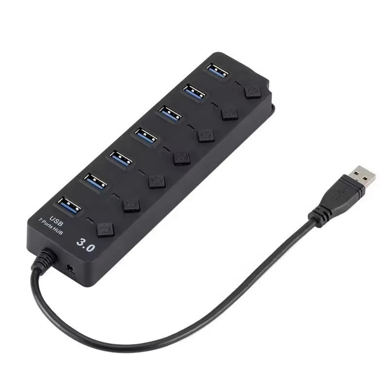 USB Port Hub 7 Ports USB Hub for PC, USB Splitter Extender with Individual On/Off Switches Compatible for MacBook