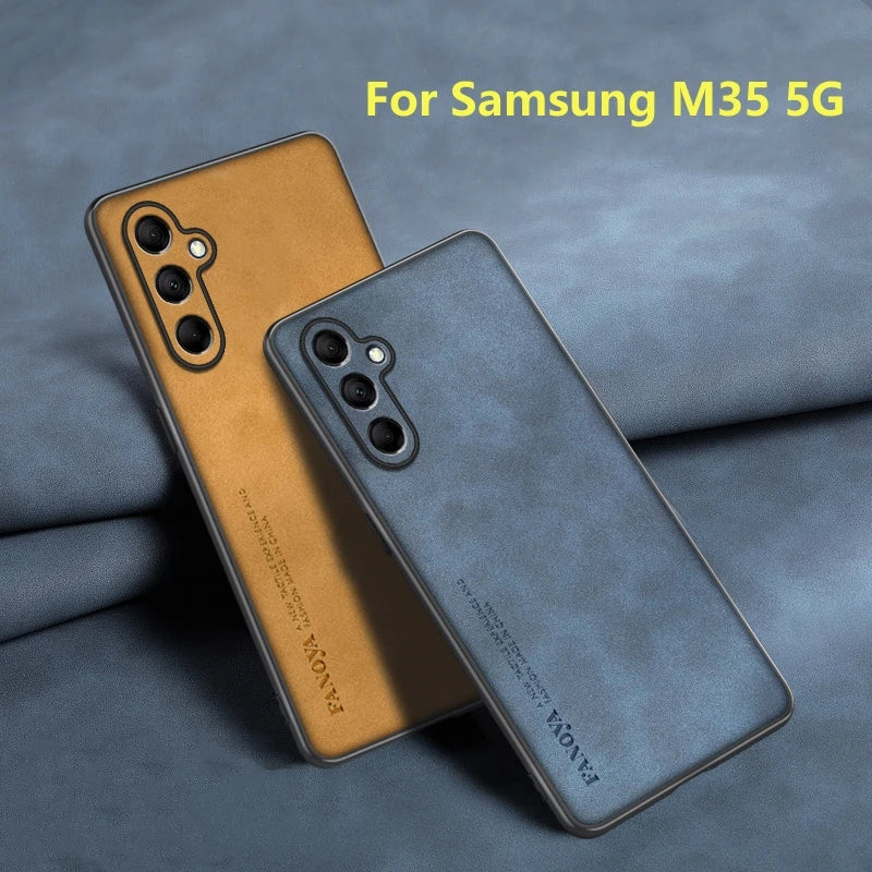 Case For Samsung M35 5G Case Luxury Matte Leather Phone Back Cover For Samsung Galaxy M 35 Capa Silicone Shell Shockproof Bumper
