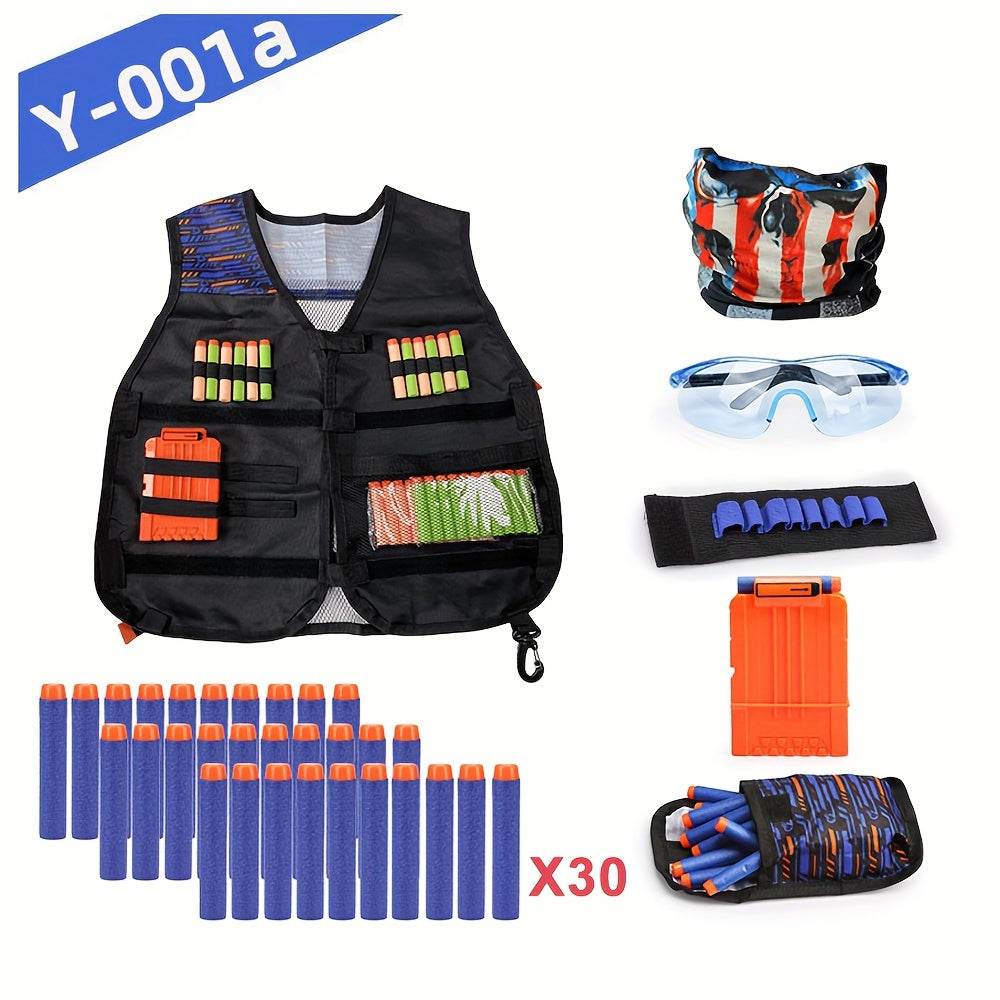 Tactical Vest Kit for Nerf Guns: Includes Darts, Pouch, Mask, Glasses, and Wrist Band for Outdoor Games and Halloween/Christmas Gifts