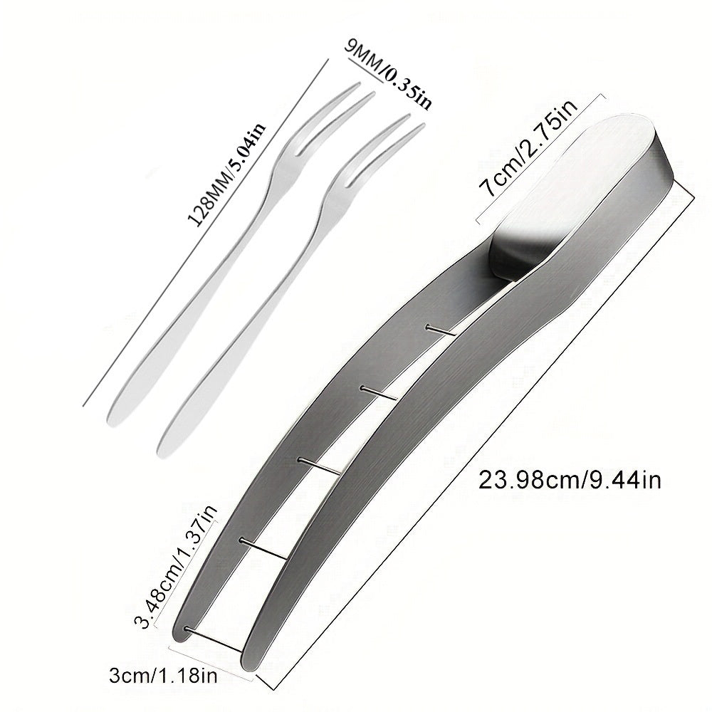 3pcs Stainless Steel Watermelon Slicer, Creative Watermelon Cutter, Reusable Fruit Divider With 2 Forks, Kitchen Gadgets, Kitchen Supplies