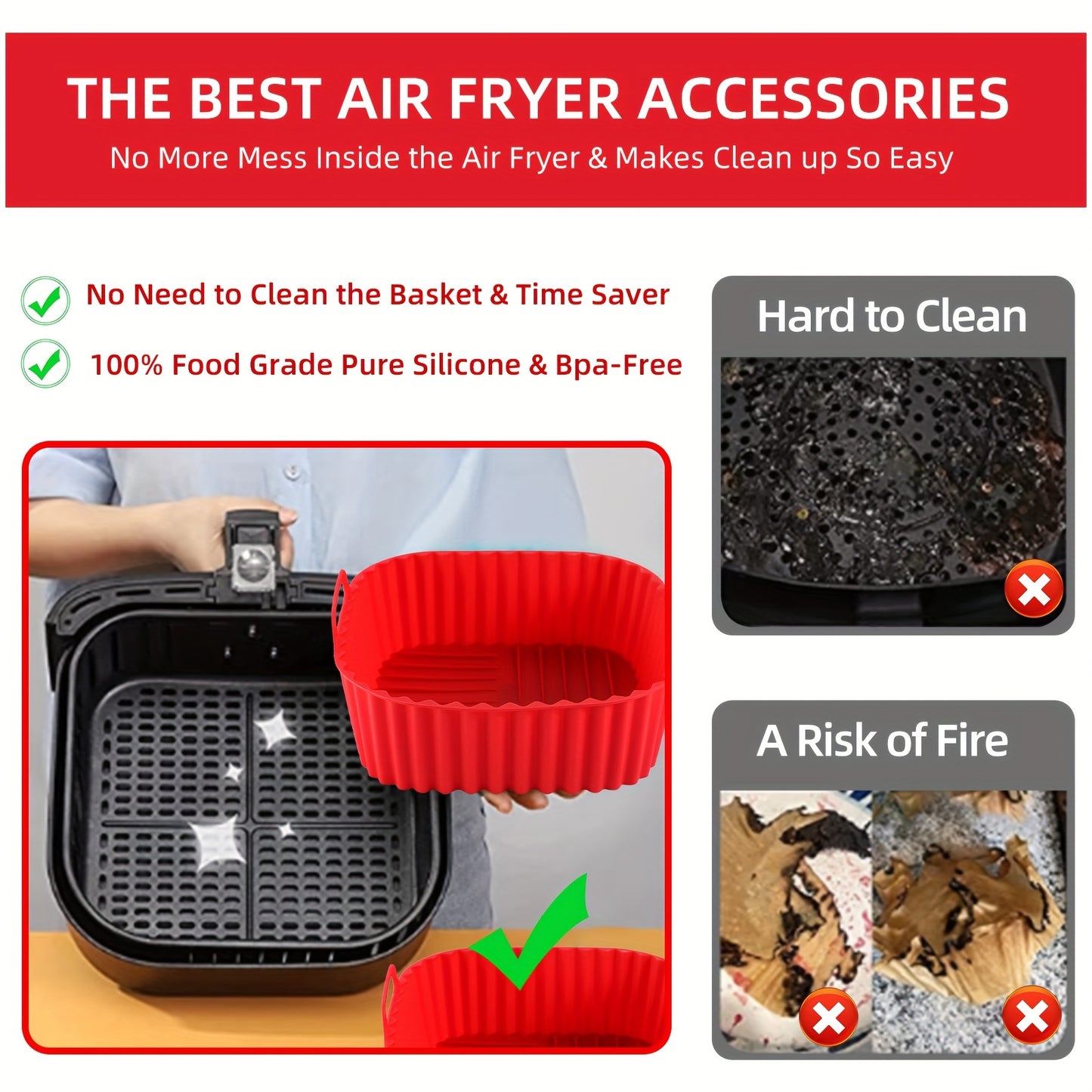 1/2/3/5pcs Square Silicone Air Fryer Liners (7.48'') - BPA-Free, Reusable, Dishwasher Safe, Oven Accessories, Baking Tools, and Kitchen Gadgets