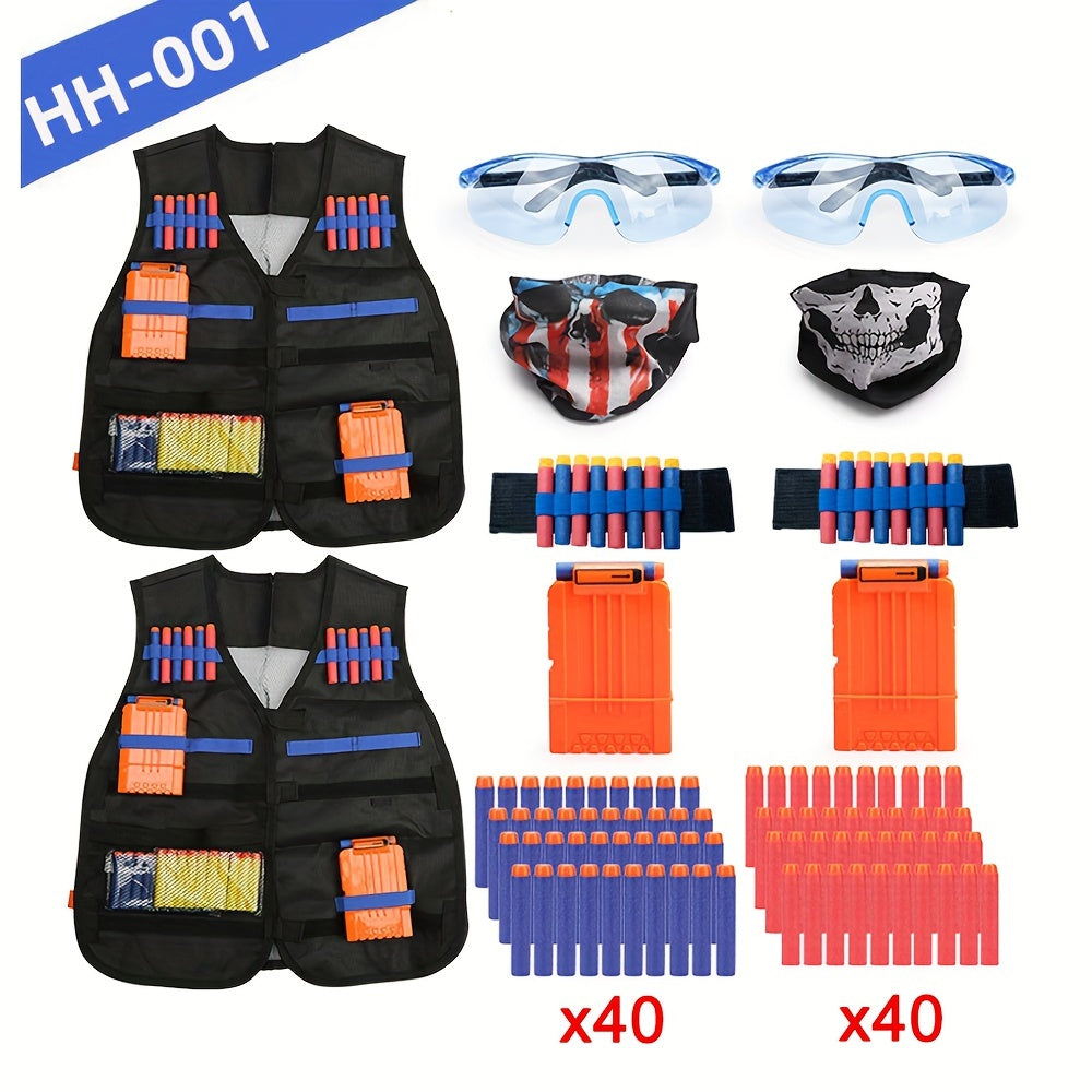 Tactical Vest Kit for Nerf Guns: Includes Darts, Pouch, Mask, Glasses, and Wrist Band for Outdoor Games and Halloween/Christmas Gifts