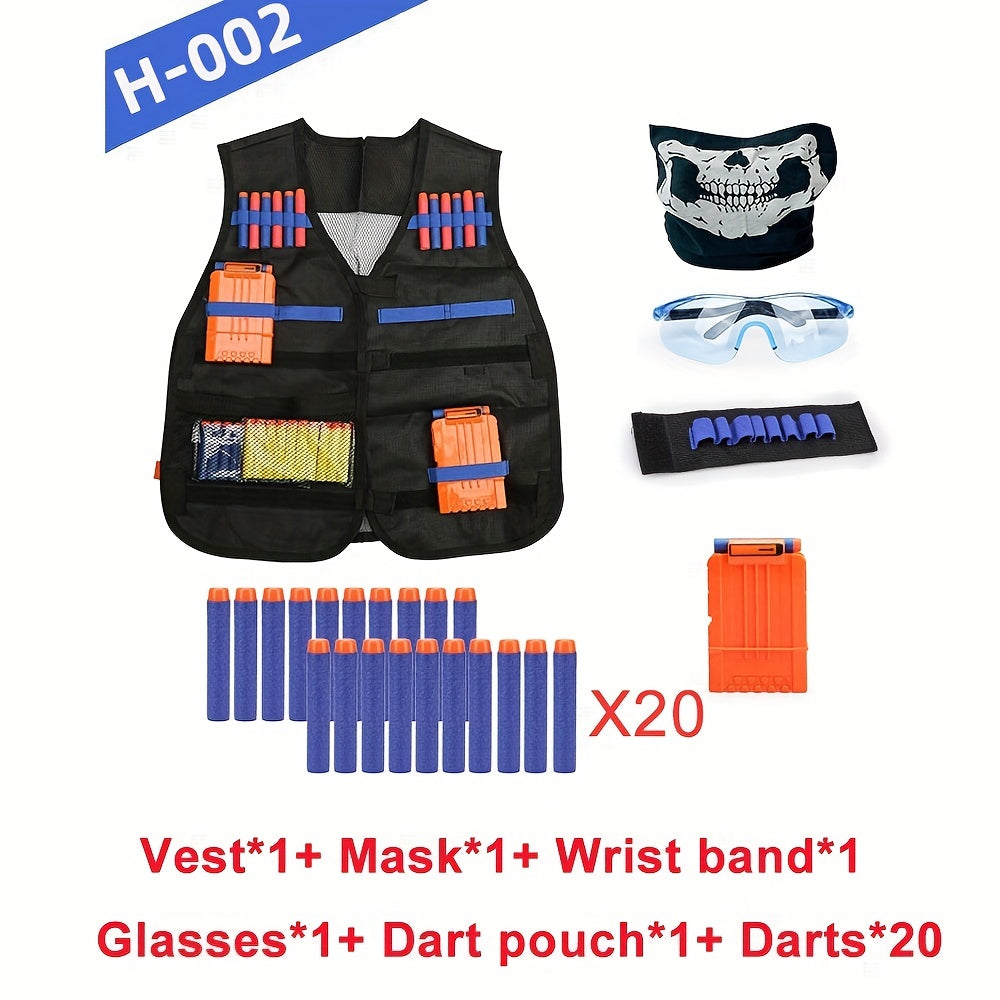 Tactical Vest Kit for Nerf Guns: Includes Darts, Pouch, Mask, Glasses, and Wrist Band for Outdoor Games and Halloween/Christmas Gifts